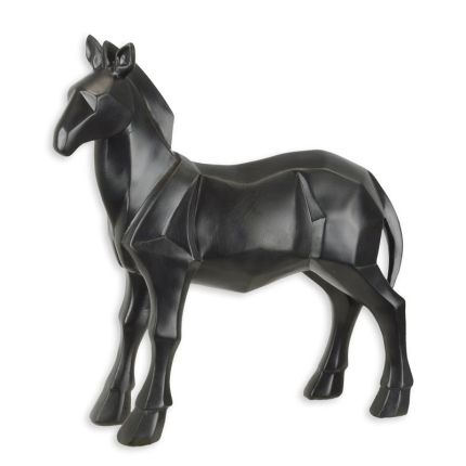 Tierfigur Pferd aus Polyresin, vieleckige Oberfläche, schwarz, A RESIN POLYGONAL FIGURINE OF A HORSE, BLACK