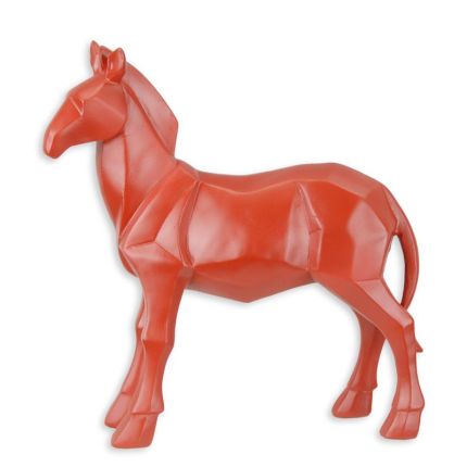 Tierfigur Pferd aus Polyresin, vieleckige Oberfläche, rot, A RESIN POLYGONAL FIGURINE OF A HORSE, RED