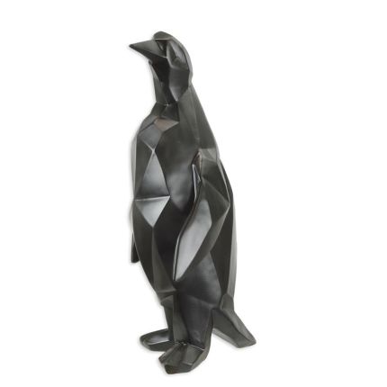 Tierfigur Pinguin aus Polyresin, vieleckige Oberfläche, schwarz, A RESIN POLYGONAL FIGURINE OF A PENGUIN, BLACK