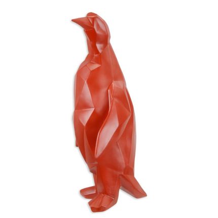 Tierfigur Pinguin aus Polyresin, vieleckige Oberfläche, rot, A RESIN POLYGONAL FIGURINE OF A PENGUIN, RED