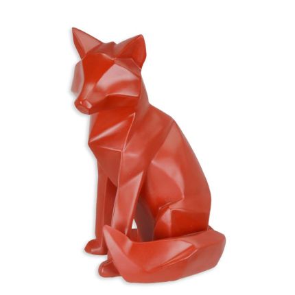 Tierfigur Fuchs aus Polyresin, rot, vieleckige Oberfläche, A RESIN POLYGONAL FIGURINE OF A FOX, RED