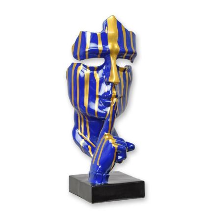 Dekofigur Maske "Speak No Evil" - H. 62,5 cm - blau, Drip-Painting - Polyresin