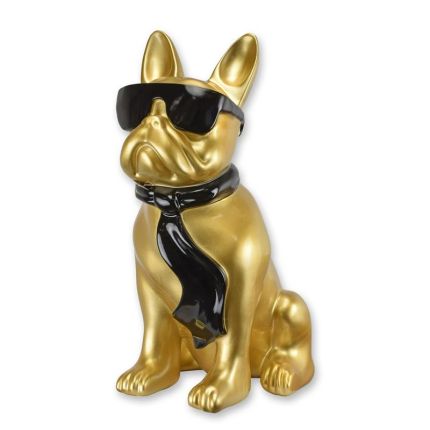 Bulldogge mit Sonnenbrille und Krawatte - goldfarben - Höhe 59,6 cm - Polyresin