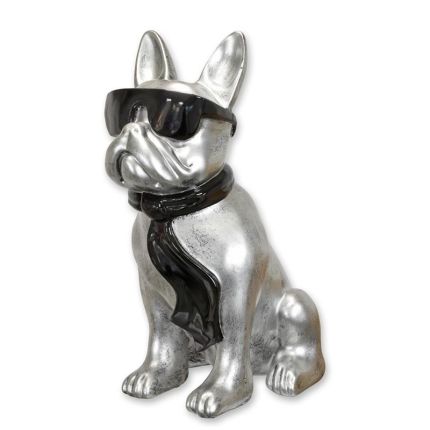 Bulldogge mit Sonnenbrille - silberfarben - Höhe 59,6 cm - Polyresin