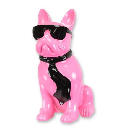 Bulldogge - Höhe 40 cm - pink/schwarz - Polyresinfigur