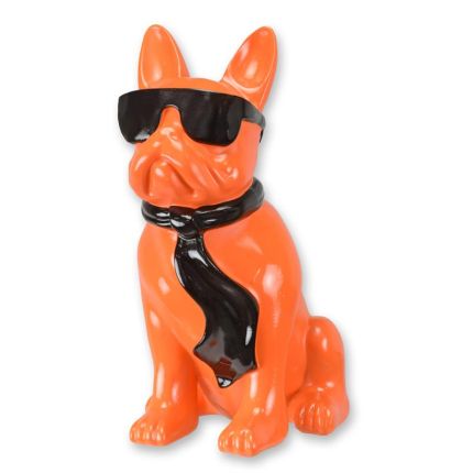 Bulldogge mit Sonnenbrille und Krawatte - Höhe 40 cm - orange - Polyresin