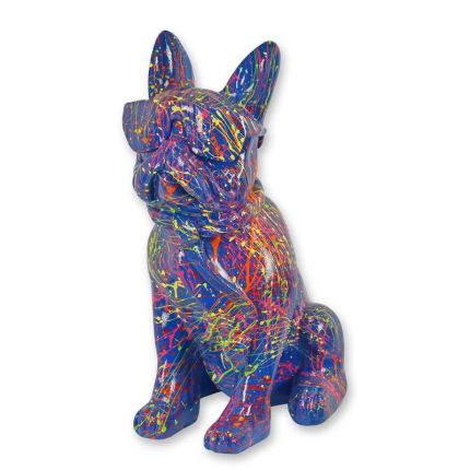A RESIN BULLDOG WITH SUNGLASSES AND TIE - BLUE SPLASH