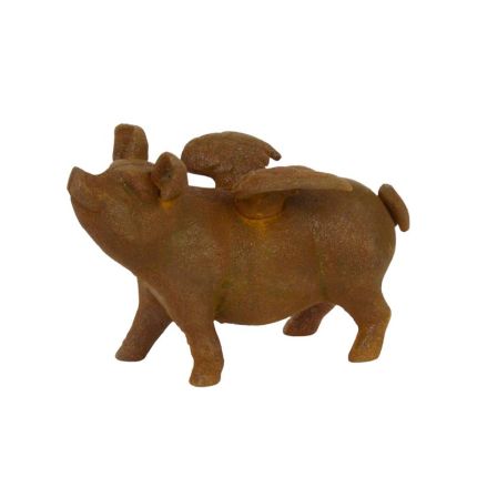 Gusseisen-Spardose geflügeltes Schwein, rostfarben, A CAST IRON FLYING PIG BANK, RUSTY