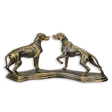 Gusseisentierfiguren zwei Hunde, A CAST IRON FIGURINE OF TWO HOUNDS MOUNTED ON BASE