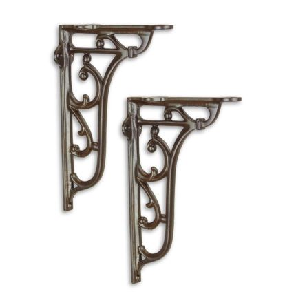 Paar Blumenhaken aus Gusseisen, braun, A PAIR OF CAST IRON WALL BRACKETS - BROWN FINISH