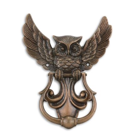 2er-Set Gusseisen-Türklopfer mit Eulenfiguren, A PAIR OF CAST IRON OWL DOOR KNOCKERS