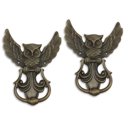 2er-Set Gusseisen-Türklopfer mit Eulenfiguren, A PAIR OF CAST IRON OWL DOOR KNOCKERS