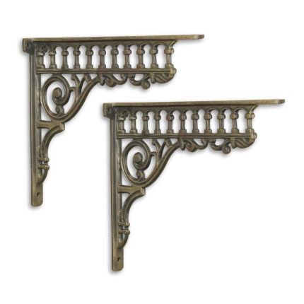 Paar Blumenhaken aus Gusseisen, messingfarben, A PAIR OF CAST IRON WALL BRACKETS - BRASS FINISH