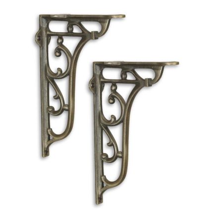 Paar Blumenhaken aus Gusseisen, messingfarben, A PAIR OF CAST IRON WALL BRACKETS - BRASS FINISH