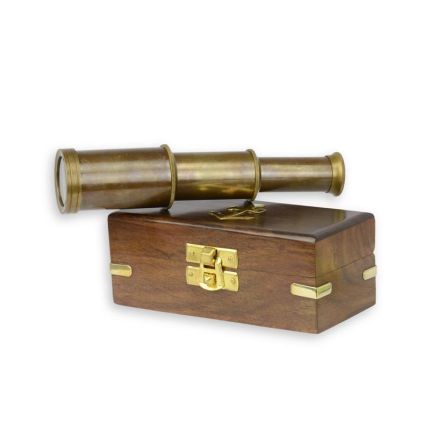 Messingmonukolar mit Holz-Box, Fernglas, A BRASS MONOCULAR IN WOODEN BOX