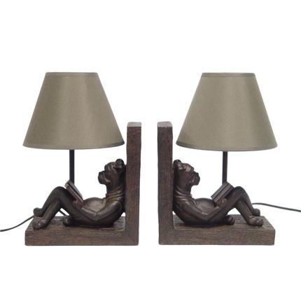 2er-Set Buchstützen mit Lampen und Hundefiguren, Poylresin, PAIR OF RESIN DOG BOOK-END LAMPS