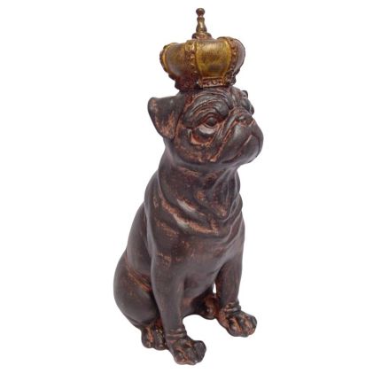 A RESIN FIGURINE OF A CROWNED BULLDOG
