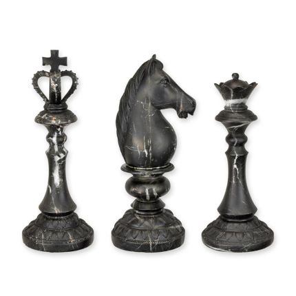 3er-Set Schachfiguren, Polyresin, Marmoroptik, A SET OF 3 RESIN CHESS PIECES IN A MARBLE LOOK