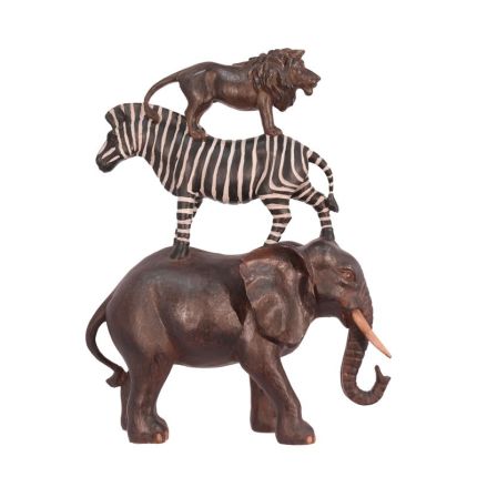 Polyresin-Wildtier-Stapel aus Elefant, Zebra und Löwe, A RESIN WILDLIFE ANIMAL STACK