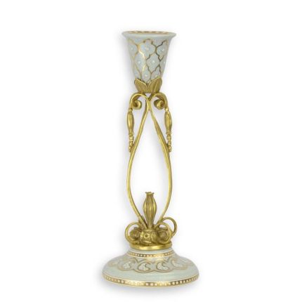A BRONZE MOUNTED PORCELAIN CANDLE-STICK