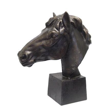 Gusseisen-Pferdekopf, bronzefarben, A LARGE CAST IRON HORSE HEAD, BRONZE COLOUR