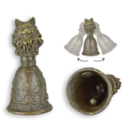 Bronze-Tischglocke mit Katzenkopf als Griff, A BRONZE TABLE BELL WITH CAT'S HEAD GRIP