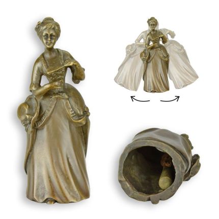 Figürliche Bronze-Tischglocke Dame, Frauenfigur, A BRONZE FIGURAL TABLE BELL OF A LADY