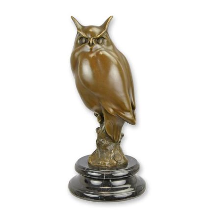 Bronzetierfigur Eule, A BRONZE SCULPTURE OF A LONG-EARED OWL