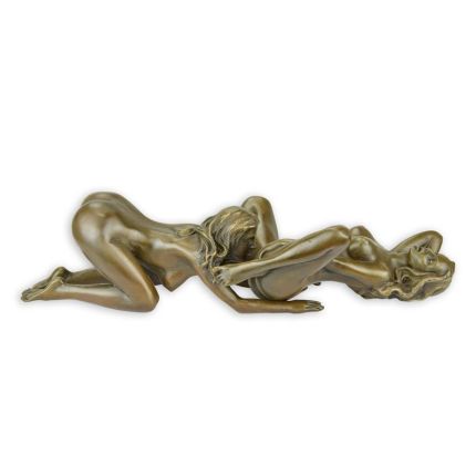 Erotische Bronzefigur mit zwei nackten Frauen