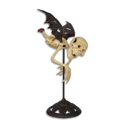 Gusseisenfigur Vampirskelett, A CAST IRON FLYING SKELETON VAMPIRE ON STAND