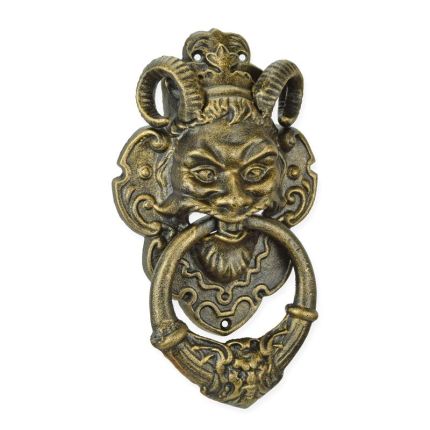 Türklopfer Teufelsgesicht aus Gusseisen, bronzefarben, A CAST IRON DEVIL FACE DOOR KNOCKER - BRONZE COLOUR