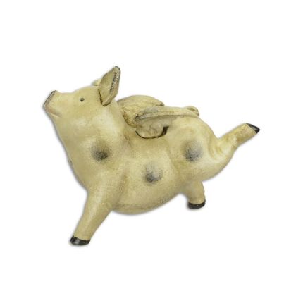 Spardose geflügeltes Schwein aus Gusseisen, A CAST IRON FLYING PIG BANK