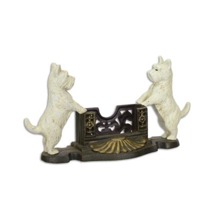 Kartenhalter mit zwei Hundefiguren aus Gusseisen, A CAST IRON CARD HOLDER FLANKED BY TWO SCOTTIES