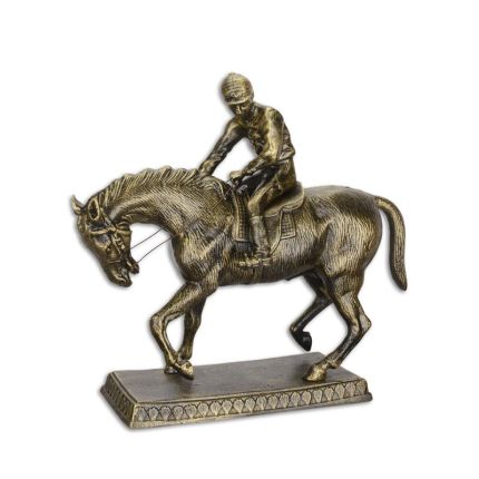 Gusseisenfigur Jockey mit Pferd, Pferdefigur, A CAST IRON SCULPTURE OF A JOCKEY ON HORSE