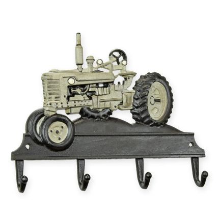 Hakenleiste mit Traktor aus Gusseisen, A CAST IRON GREY TRACTOR COAT HOOK