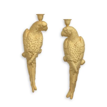 Paar Gusseisenfiguren Papageien, goldfarben, A PAIR OF CAST IRON GOLD MACAW