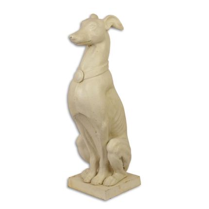 Gusseisenfigur Windhund auf Sockel, A CAST IRON SCULPTURE OF A SITTING GREYHOUND ON BASE