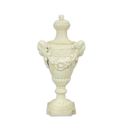 Gusseisenurne, Gusseisenpokal, Pokal, weiß, A CAST IRON ORNAMENTAL GARDEN URN ON STAND