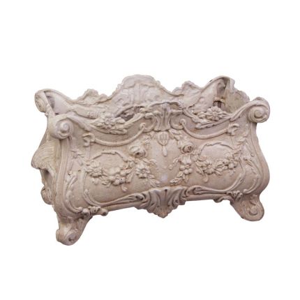 Gusseisenpflanzer - L. 49,5 cm - hell - verziert - viereckig