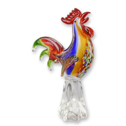 Glasfigur Hahn im Murano-Stil, A MURANO STYLE GLASS FIGURINE OF A ROOSTER