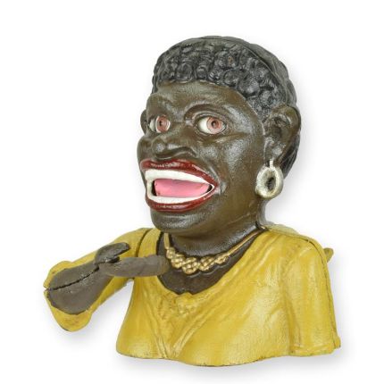 Spardose aus Gusseisen, A CAST IRON BLACK LADY MECHANICAL BANK