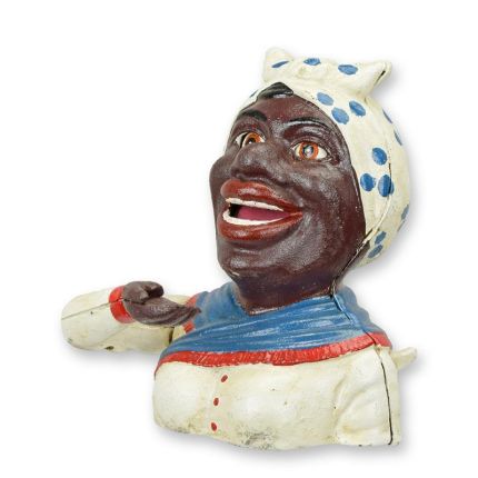 Spardose aus Gusseisen, A CAST IRON BLACK GIRL MECHANICAL BANK