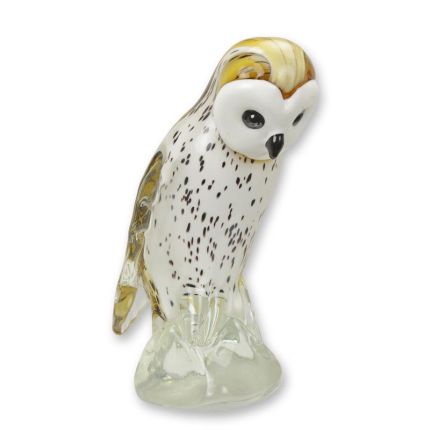 Glasfigur Eule, Eulenfigur, Murano-Stil, A MURANO STYLE GLASS FIGURINE OF A BARN OWL