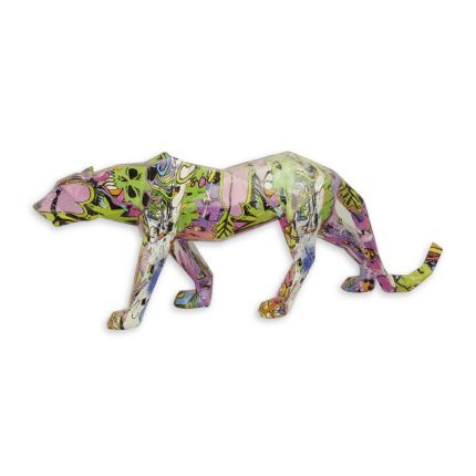 Polyresinfigur Leopard, Graffiti-Stil, Tierfigur, A RESIN FIGURINE OF A HYDROGRAPHIC DIPPED LEOPARD