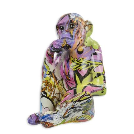 Polyresin-Tierfigur Affe, Graffiti-Stil, A RESIN FIGURINE OF A HYDROGRAPHIC DIPPED SITTING MONKEY