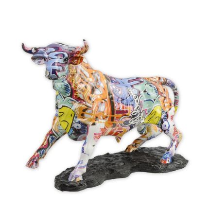 Polyresin-Tierfigur Stier, Graffiti-Stil, A POLYRESIN RUNNING BULL IN GRAFITY ART