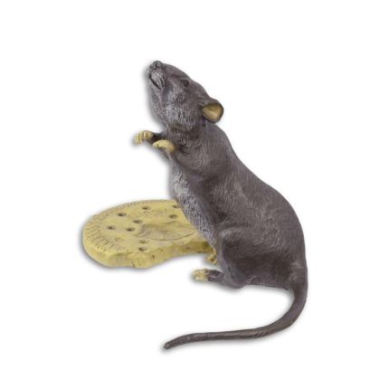 Bronze-Mausfigur, A BRONZE SCULPTURE OF A MOUSE WITH BISCUIT