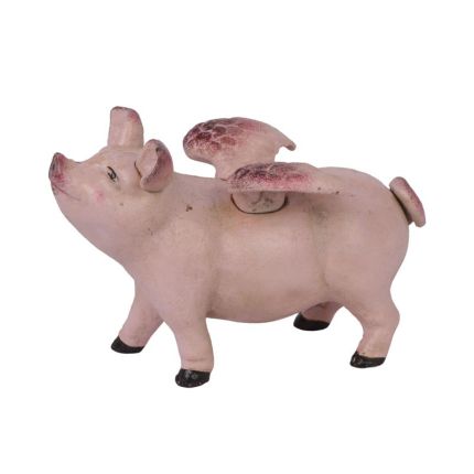 Gusseisen-Spardose geflügeltes Schwein, A CAST IRON FLYING PIG BANK, PINK