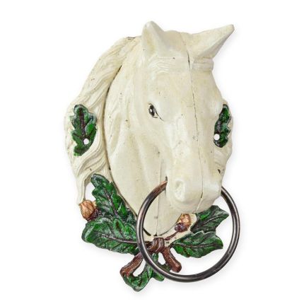 Handtuchhalter Pferdekopf aus Gusseisen, A CAST IRON WHITE HORSEHEAD TOWEL HOLDER