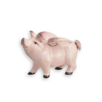 Spardose Schwein mit Flügeln, A CAST IRON FLYING PIG BANK, PINK